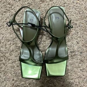 ZARA Green Block Heels